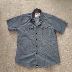 DIXXON Bell Helmets Men's XL Striped Button Up S/S Gray Mechanics Shirt